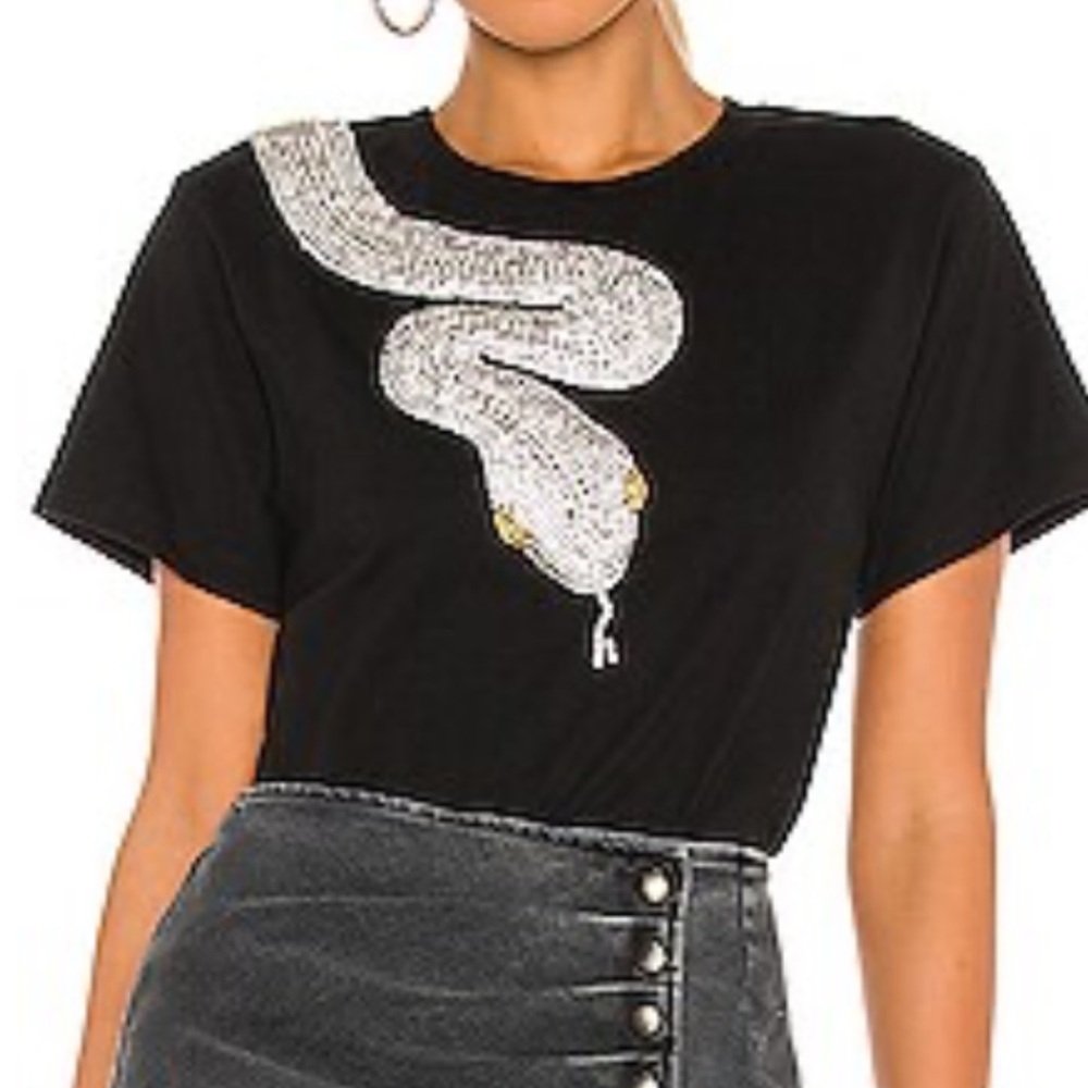 Retrofete Black Tee with White Snake Design